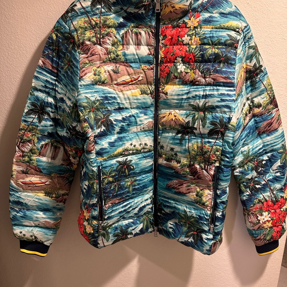 Polo Ralph Lauren Hawaiian Print Hooded Down Puffer Winter Jacket Men Medium